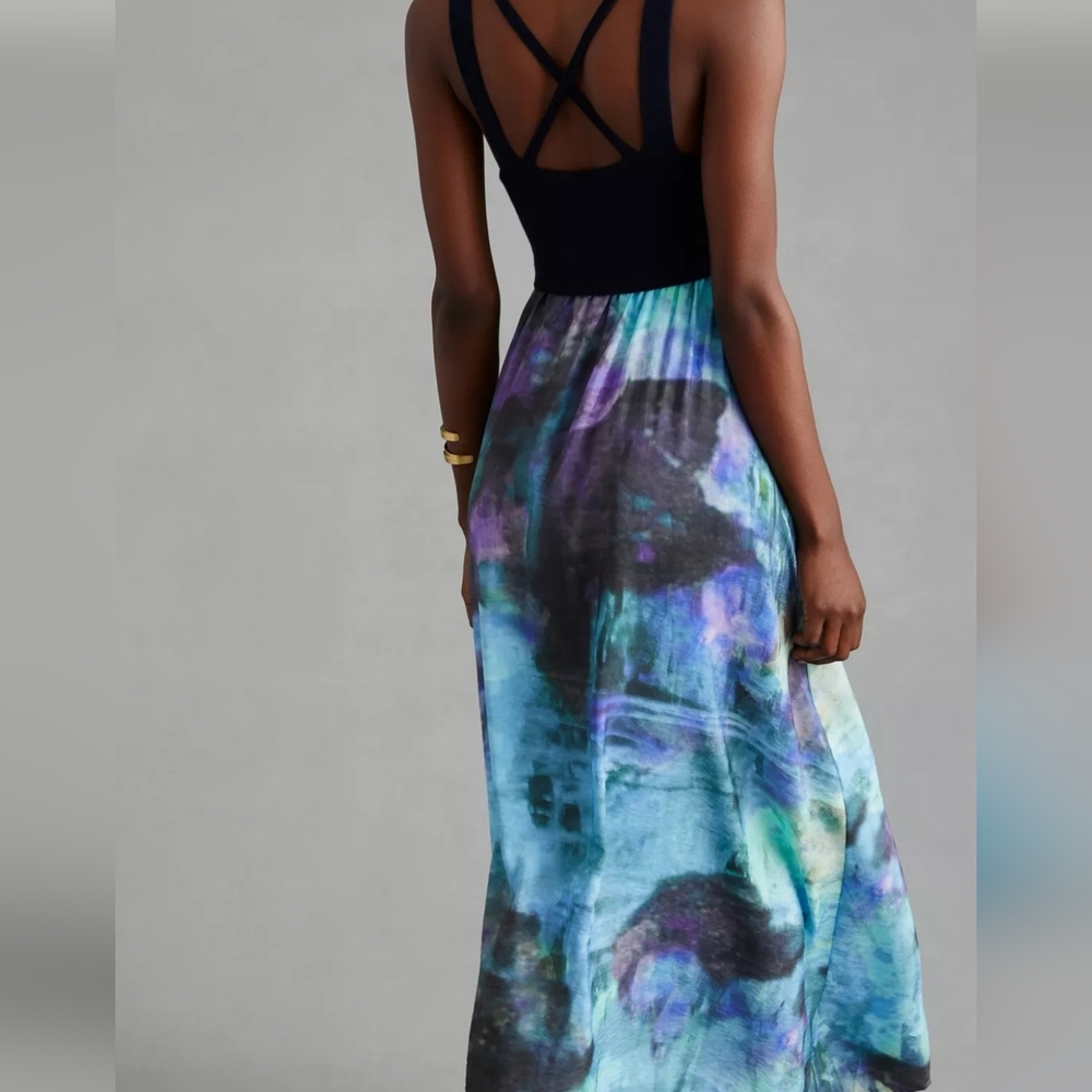 Anthropolgie - Stylish Navy Blue and Multicolor Maxi Dress